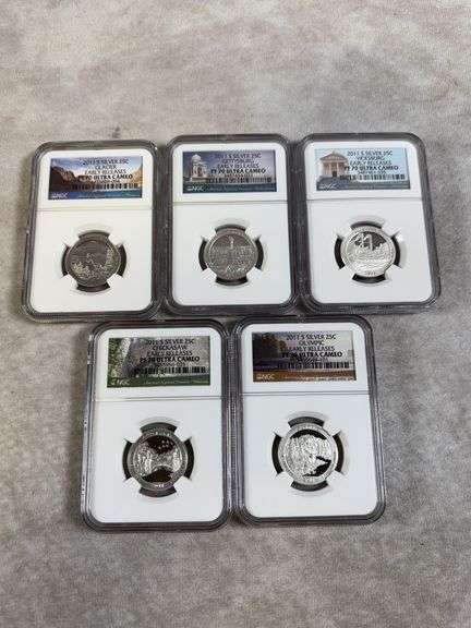 Lot Of 5 2011 Silver Quarters NGC Proof 70 Ultra Cameo