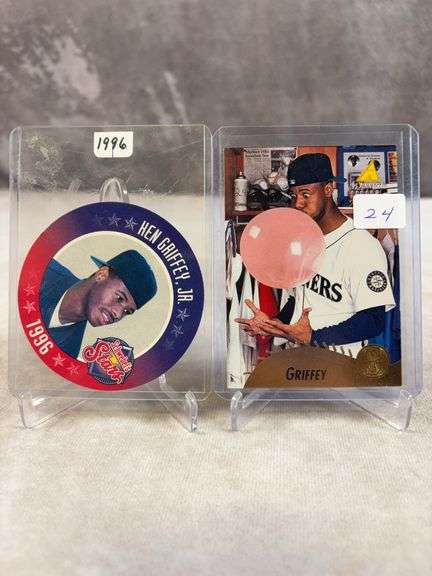 1995 Pinnacle Ken Griffey Jr Bubble Gum Card & 1996 Ken Griffey Jr Schwebels Stars