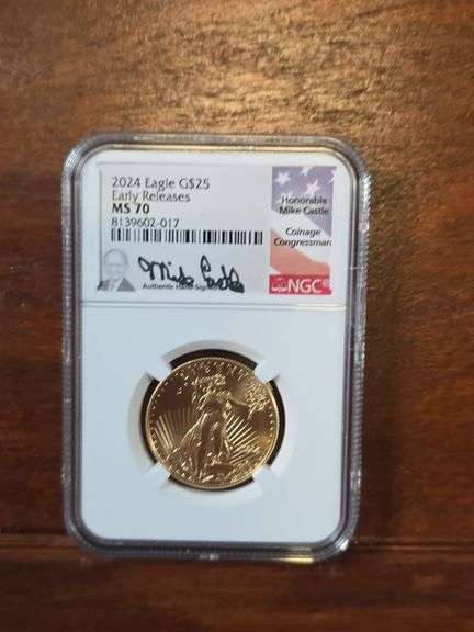 2024 $25. 1/2. GOLD EAGLE NGC MS70 MIKE CASTLE SIGNATURE