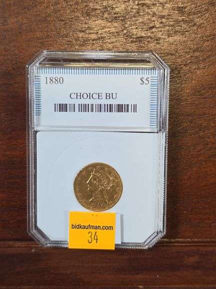 1880 $5. LIBERTY HEAD GOLD PIECE AU
