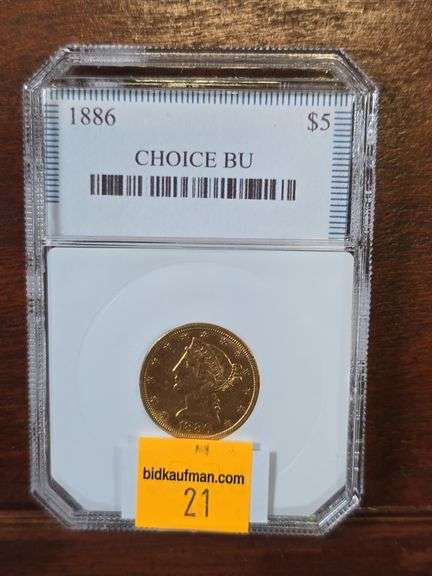 1886 $5. LIBERTY HEAD GOLD PIECE UNC