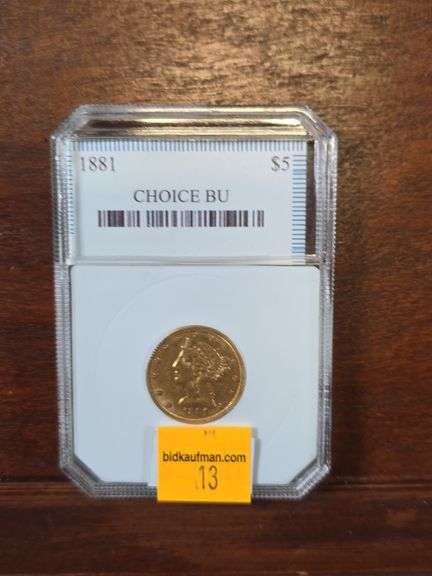 1881 $5. LIBERTY HEAD GOLD PIECE AU