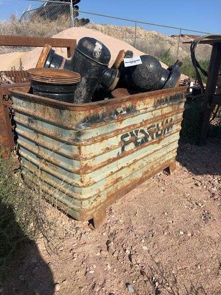 Metal bin w/ misc fittings