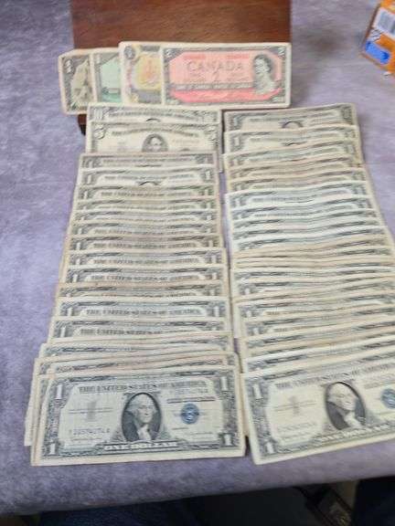 LOT OF CURRENCY INCLUDING 42 SILVER CERTIFICATES