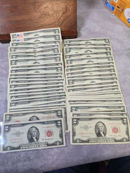 LOT OF 47 $2. NOTES INCLUDING A FEW RED SEALS