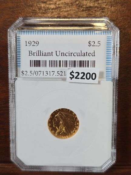 1929 $2.50 INDIAN HEAD GOLD PIECE BU