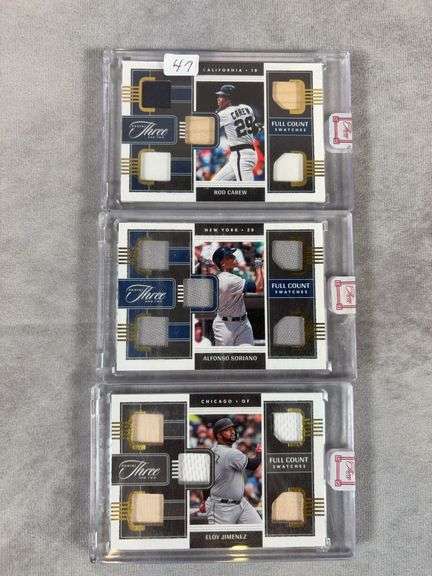 Panini full count swatches: Rod Carew, Alfonso Soriano, Elroy Jimmenez