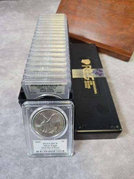 LOT OF 20-2025 SILVER EAGLES PCGS MS70 IN PCGS BOX DAVID HALL SIGNATURE