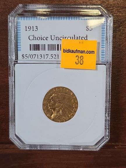 1913 $5. INDIAN HEAD GOLD PIECE UNC
