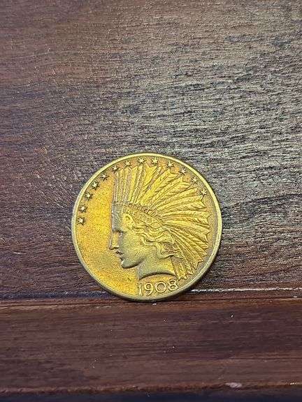 1908D $10. INDIAN HEAD GOLD PIECE AU