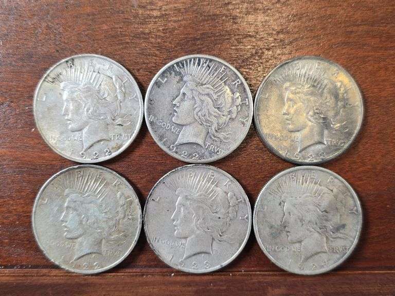 LOT OF 6 PEACE DOLLARS
