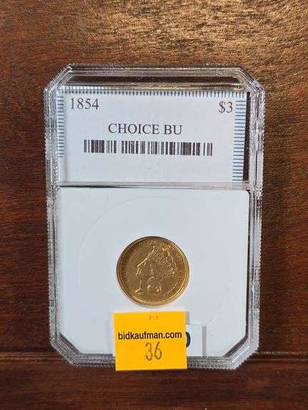 1854 $3. GOLD PIECE AU