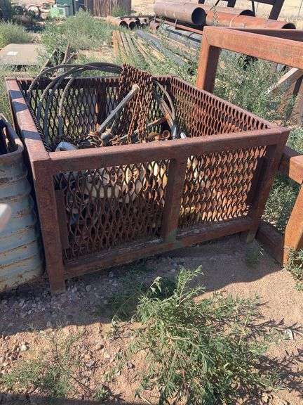 Metal bin w/ chains & cables