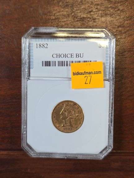 1882 $5. LIBERTY HEAD GOLD PIECE AU