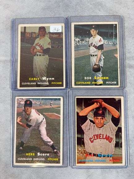 1957 Topps baseball Cleveland Indians pitchers: Wynn, Lemon, Garcia, Score
